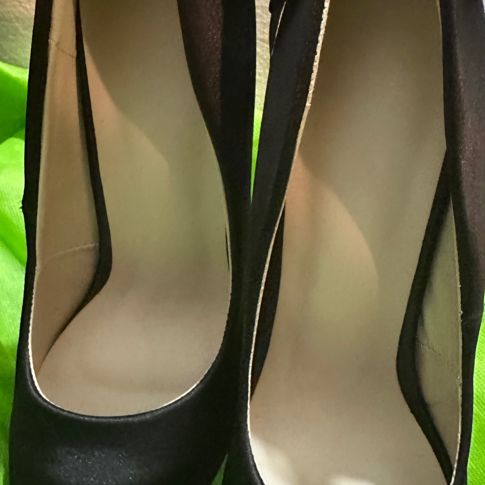 Black satin women high heel stilettos